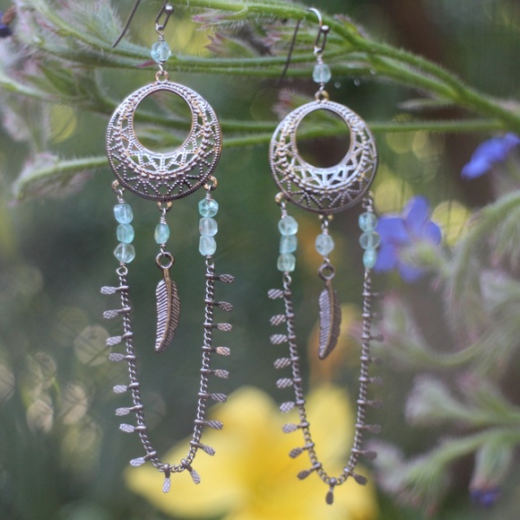 Selina Moon Jewelry - 🌸Handmade Blue Crystal Apatite Feather Earrings